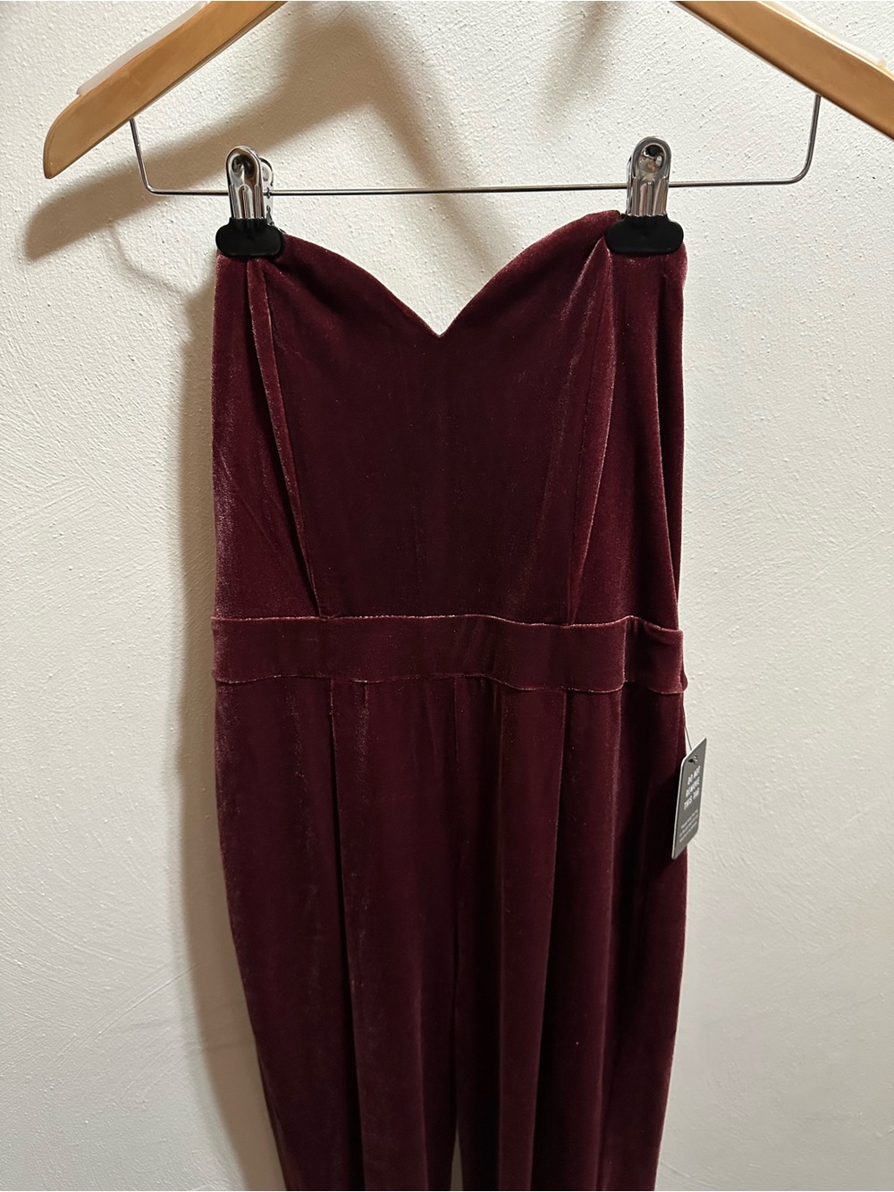 Express Strapless Velvet Jumpsuit in Burgundy
